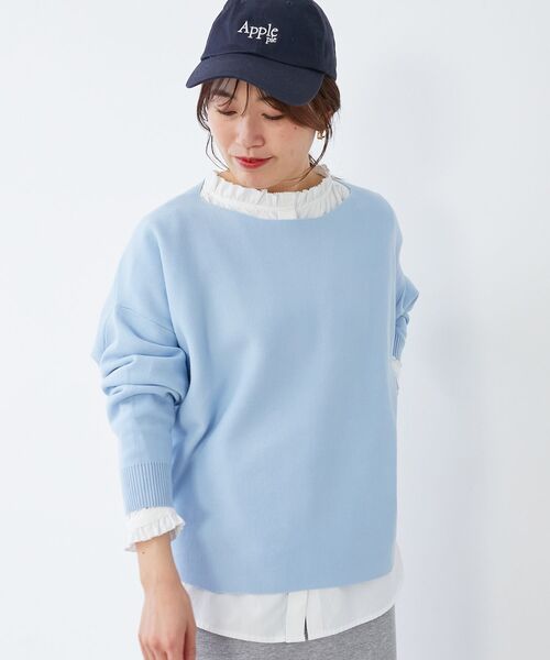 le.coeur blanc（ルクールブラン）の「《手洗い可能》ミラノリブ裾ラウンドプルオーバー（ニット/セーター・レディース・ブルー/ネイビー/ピンク/ホワイト・38）」の6枚目の写真