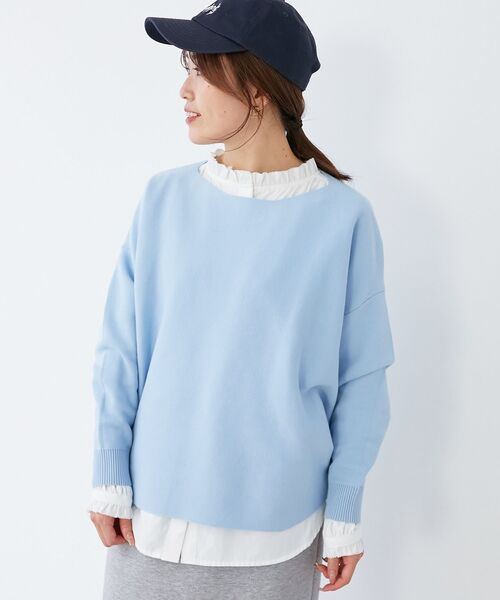 le.coeur blanc（ルクールブラン）の「《手洗い可能》ミラノリブ裾ラウンドプルオーバー（ニット/セーター・レディース・ブルー/ネイビー/ピンク/ホワイト・38）」の7枚目の写真