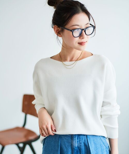 le.coeur blanc（ルクールブラン）の「《手洗い可能》ミラノリブ裾ラウンドプルオーバー（ニット/セーター・レディース・ブルー/ネイビー/ピンク/ホワイト・38）」の14枚目の写真