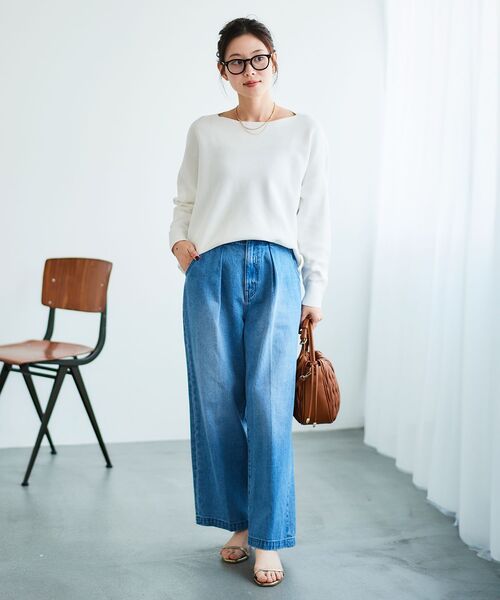 le.coeur blanc（ルクールブラン）の「《手洗い可能》ミラノリブ裾ラウンドプルオーバー（ニット/セーター・レディース・ブルー/ネイビー/ピンク/ホワイト・38）」の19枚目の写真