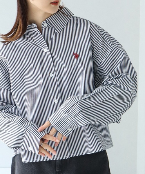 U.S. POLO ASSN.(ユーエスポロアッスン)の「【U.S. POLO ASSN./ユーエスポロアッスン】ブロード ワンポイントポニー レギュラーカラー ショート丈 ロングスリーブシャツ(シャツ/ブラウス・レディース・ストライプ/ブルー系その他・LL/M/L)」の14枚目の写真
