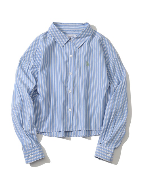 U.S. POLO ASSN.(ユーエスポロアッスン)の「【U.S. POLO ASSN./ユーエスポロアッスン】ブロード ワンポイントポニー レギュラーカラー ショート丈 ロングスリーブシャツ(シャツ/ブラウス・レディース・ストライプ/ブルー系その他・LL/M/L)」の3枚目の写真