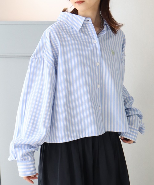 U.S. POLO ASSN.(ユーエスポロアッスン)の「【U.S. POLO ASSN./ユーエスポロアッスン】ブロード ワンポイントポニー レギュラーカラー ショート丈 ロングスリーブシャツ(シャツ/ブラウス・レディース・ストライプ/ブルー系その他・LL/M/L)」の6枚目の写真