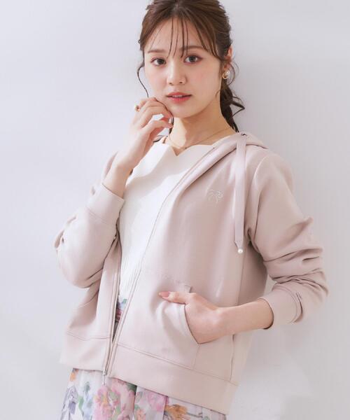 セール】【大人可愛い・きれいめ】リボン刺繍ダンボールZIPフーディ