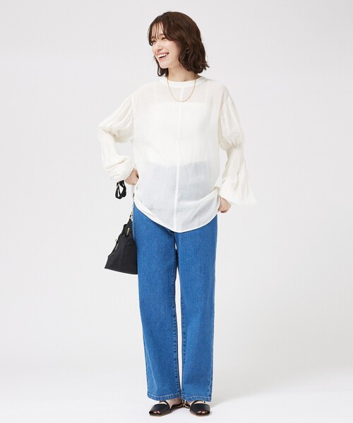 abahouse mavie(アバハウスマヴィ)の「キャンディスリーブ2WAYシアーブラウス/春服(シャツ/ブラウス・レディース・ブラック/サックスブルー/アイボリー/グリーン・フリー)」の7枚目の写真