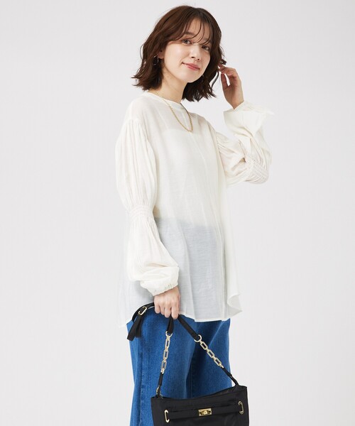 abahouse mavie(アバハウスマヴィ)の「キャンディスリーブ2WAYシアーブラウス/春服(シャツ/ブラウス・レディース・ブラック/サックスブルー/アイボリー/グリーン・フリー)」の9枚目の写真
