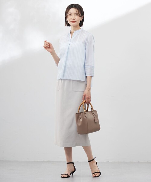 J.PRESS(ジェイプレス)の「【洗える】ランダムストライプ スタンドカラー ブラウス(シャツ/ブラウス・レディース・ホワイト系1/ピンク系1/サックスブルー系1・T15/T13)」の7枚目の写真