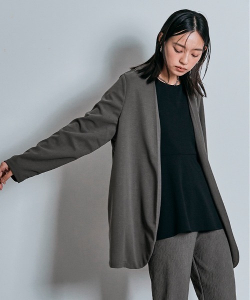 W:Huku(フーク)の「ノーカラー オバーシルエット ジャケット(ノーカラージャケット・レディース・ブラック/チャコール/ライトグレー・FREE)」の3枚目の写真