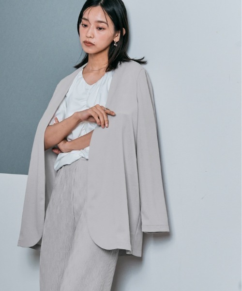 W:Huku(フーク)の「ノーカラー オバーシルエット ジャケット(ノーカラージャケット・レディース・ブラック/チャコール/ライトグレー・FREE)」の1枚目の写真