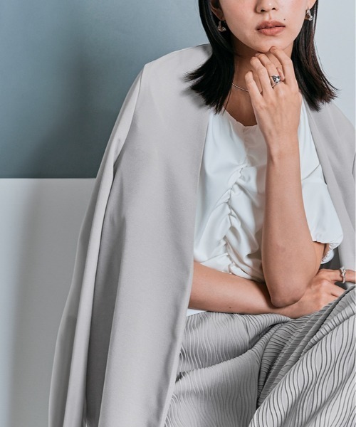 W:Huku(フーク)の「ノーカラー オバーシルエット ジャケット(ノーカラージャケット・レディース・ブラック/チャコール/ライトグレー・FREE)」の9枚目の写真