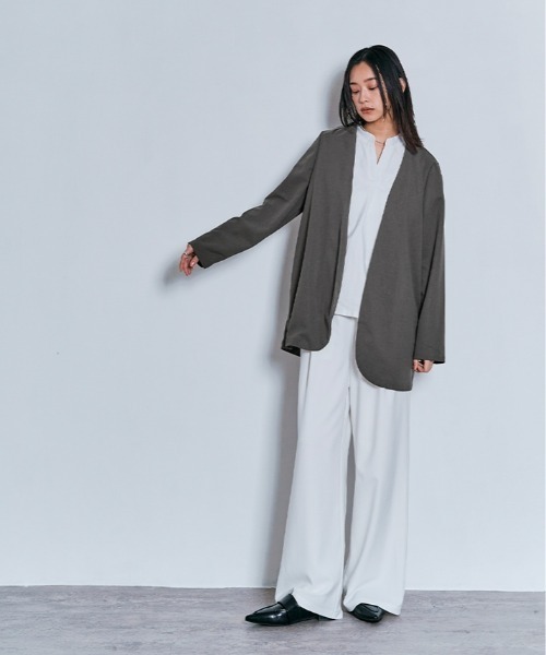 W:Huku(フーク)の「ノーカラー オバーシルエット ジャケット(ノーカラージャケット・レディース・ブラック/チャコール/ライトグレー・FREE)」の11枚目の写真