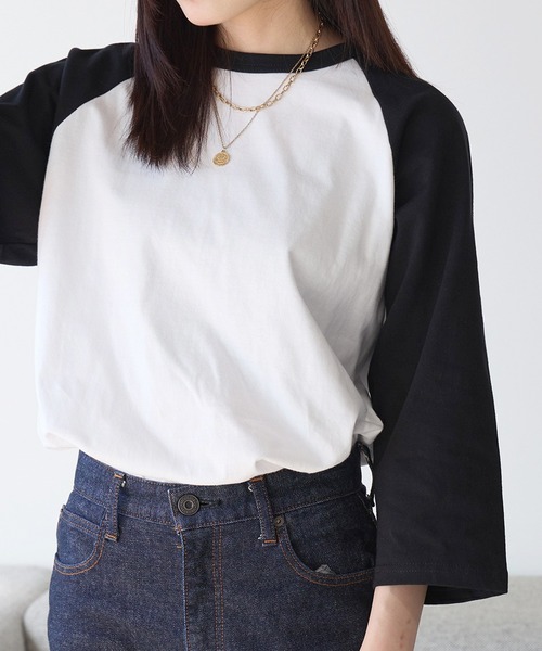 United Athle(ユナイテッドアスレ)の「【UNITED ATHLE】raglan sleeves T‐shirts / ラグランスリーブ 3/4スリーブ ラグランスリーブTシャツ 7分袖Tシャツ バイカラー クルーネック 2026年 夏 夏服(Tシャツ/カットソー・レディース・ホワイト×ネイビー/ホワイト×ブラック/ブラック/ミックスグレー・S/M/L/XL)」の2枚目の写真