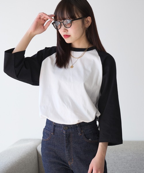 United Athle(ユナイテッドアスレ)の「【UNITED ATHLE】raglan sleeves T‐shirts / ラグランスリーブ 3/4スリーブ ラグランスリーブTシャツ 7分袖Tシャツ バイカラー クルーネック 2026年 夏 夏服(Tシャツ/カットソー・レディース・ホワイト×ネイビー/ホワイト×ブラック/ブラック/ミックスグレー・S/M/L/XL)」の9枚目の写真