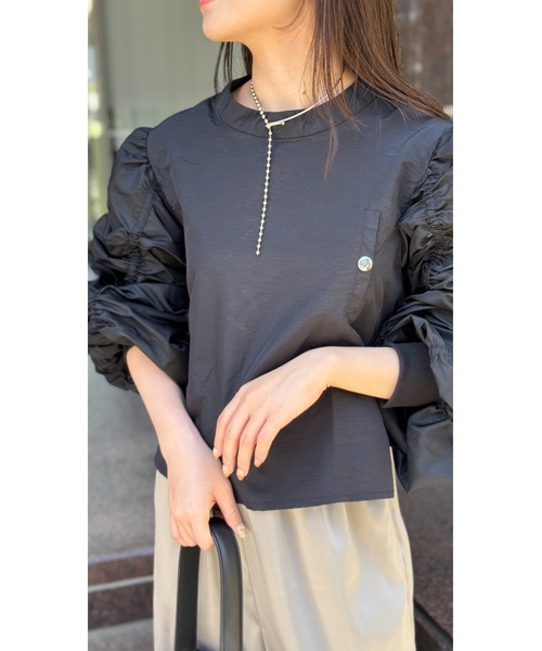 DIP IN CHOCOLATE(ディップインチョコレート)の「シャーリングスリーブプルオーバー【DIP IN CHOCOLATE】(Tシャツ/カットソー・レディース・オフホワイト/ブラック・F)」の6枚目の写真