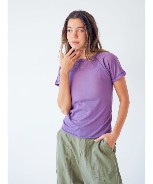 Ungrid（アングリッド）の「シアーカラーラグランTee（Tシャツ/カットソー・レディース・オレンジ/パープル/ピンク/オフホワイト/ブルー・FREE）」の7枚目の写真