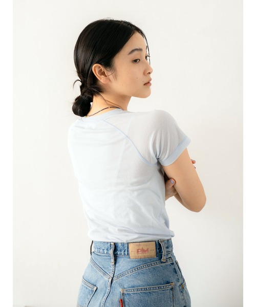 Ungrid（アングリッド）の「シアーカラーラグランTee（Tシャツ/カットソー・レディース・オレンジ/パープル/ピンク/オフホワイト/ブルー・FREE）」の3枚目の写真