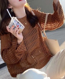 夏服で大人の抜け感メッシュニット◎クロシェット編み透け感サマーニットでレイヤードが効く