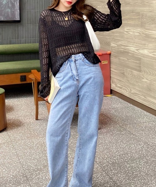 maison de LATIR(メゾンドラティール)の「夏服で大人の抜け感メッシュニット◎クロシェット編み透け感サマーニットでレイヤードが効く(シャツ/ブラウス・レディース・ブラック/カーキ/ホワイト/ブラウン/ベージュ/グリーン系その他/ブラック系その他/ベージュ系その他/ホワイト系その他・ONESIZE)」の18枚目の写真