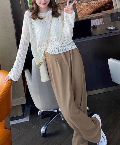 maison de LATIR(メゾンドラティール)の「夏服で大人の抜け感メッシュニット◎クロシェット編み透け感サマーニットでレイヤードが効く(シャツ/ブラウス・レディース・ブラック/カーキ/ホワイト/ブラウン/ベージュ/グリーン系その他/ブラック系その他/ベージュ系その他/ホワイト系その他・ONESIZE)」の22枚目の写真