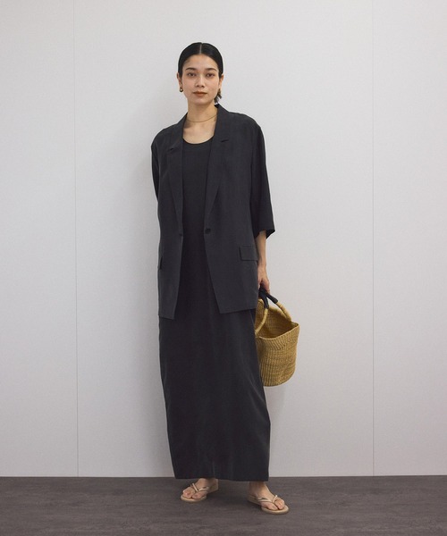 SALON adam et rope'（サロン アダム エ ロペ）の「[25SS]GENTLE SILK ハーフスリーブジャケット【セットアップ対応・洗える】（シャツ/ブラウス・レディース・ブラック/ブルー/ベージュ・FREE）」の8枚目の写真