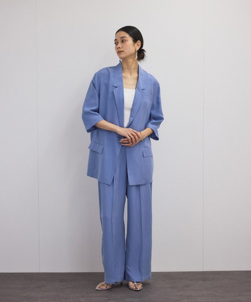 SALON adam et rope'（サロン アダム エ ロペ）の「[25SS]GENTLE SILK ハーフスリーブジャケット【セットアップ対応・洗える】（シャツ/ブラウス・レディース・ブラック/ブルー/ベージュ・FREE）」の11枚目の写真