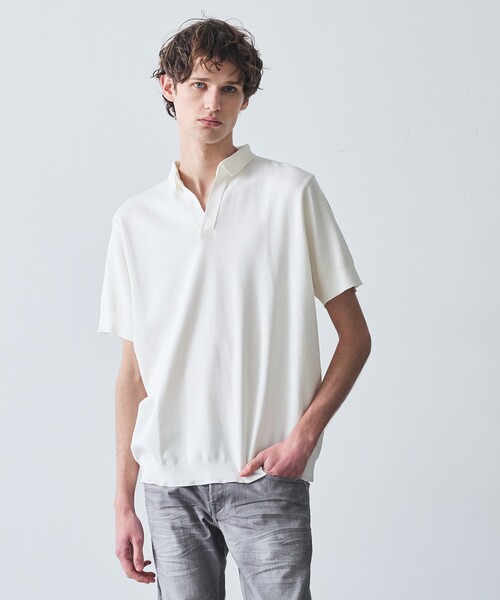 5351 POUR LES HOMMES(ゴーサンゴーイチプールオム)の「【定番人気】セーターマシーン スキッパー ポロシャツ(Tシャツ/カットソー・メンズ・ホワイト/ブラック・50/48/46/44)」の1枚目の写真
