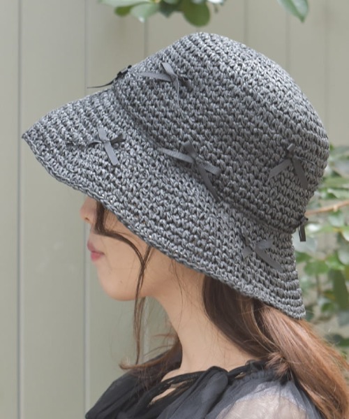 axes femme（アクシーズファム）の「リボンペーパーハット（ハット・レディース・ベージュ/ブラック・FREE）」の2枚目の写真