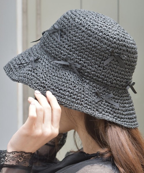 axes femme（アクシーズファム）の「リボンペーパーハット（ハット・レディース・ベージュ/ブラック・FREE）」の3枚目の写真