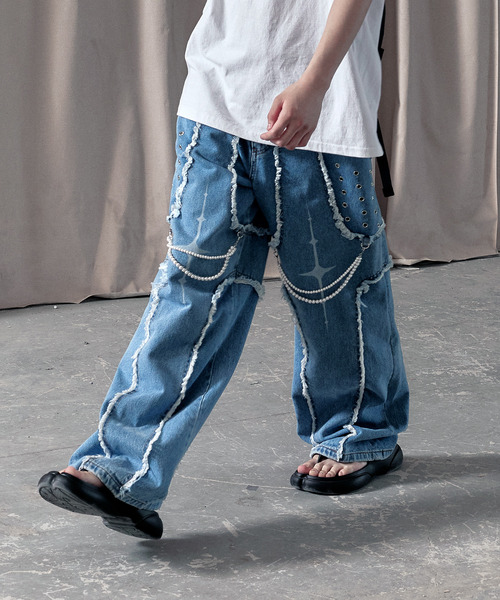LIBERE リベーレ / DESTROYED CROSS DENIM PANTS リラックスフィット
