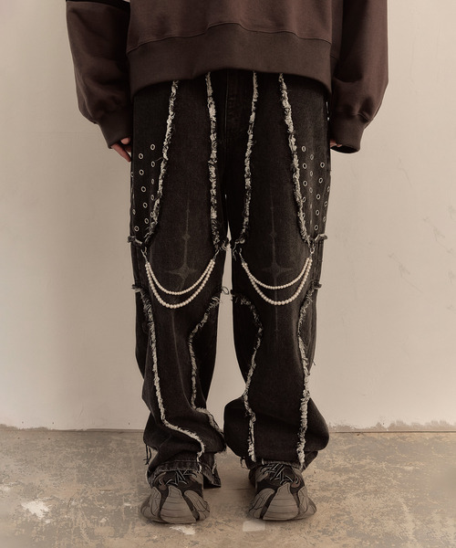 LIBERE リベーレ / DESTROYED CROSS DENIM PANTS リラックスフィット