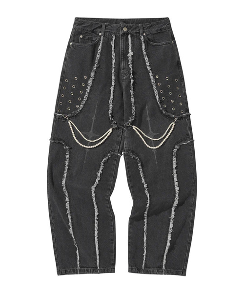 LIBERE リベーレ / DESTROYED CROSS DENIM PANTS リラックスフィット