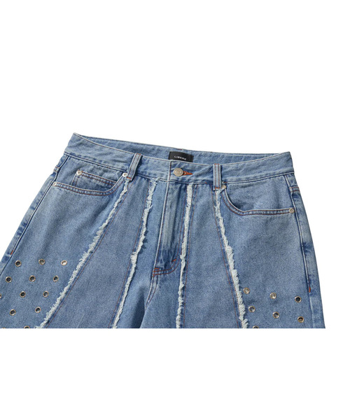 LIBERE（リベーレ）の「LIBERE リベーレ / DESTROYED CROSS DENIM PANTS リラックスフィットワイドストレートデニムパンツ / 251316-251317（デニムパンツ・メンズ・ブラック/ブルー・LARGE/SMALL/MEDIUM）」の15枚目の写真