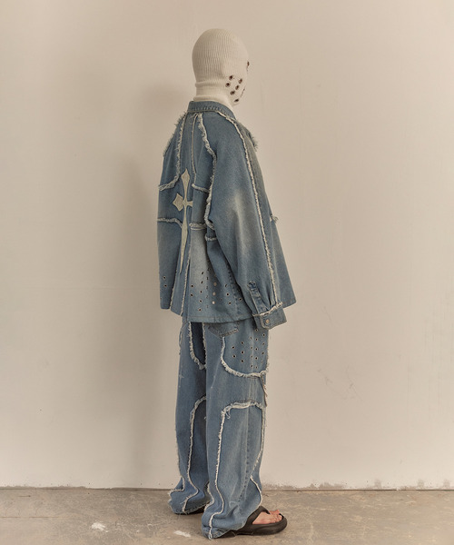 LIBERE（リベーレ）の「LIBERE リベーレ / DESTROYED CROSS DENIM PANTS リラックスフィットワイドストレートデニムパンツ / 251316-251317（デニムパンツ・メンズ・ブラック/ブルー・LARGE/SMALL/MEDIUM）」の21枚目の写真