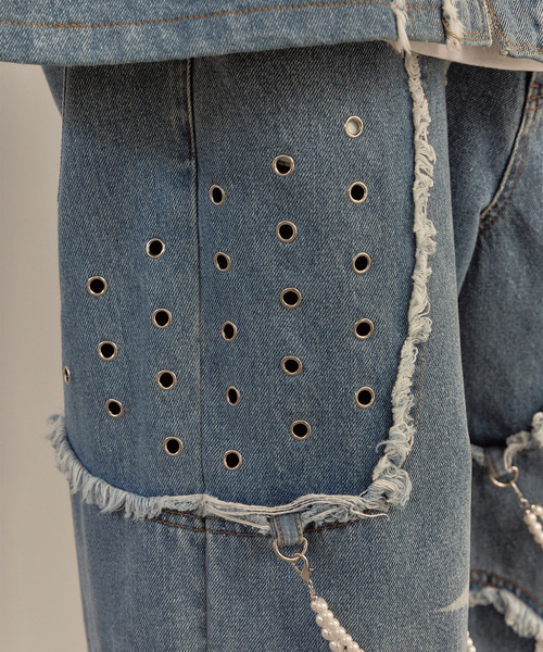 LIBERE（リベーレ）の「LIBERE リベーレ / DESTROYED CROSS DENIM PANTS リラックスフィットワイドストレートデニムパンツ / 251316-251317（デニムパンツ・メンズ・ブラック/ブルー・LARGE/SMALL/MEDIUM）」の20枚目の写真