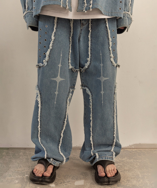 LIBERE（リベーレ）の「LIBERE リベーレ / DESTROYED CROSS DENIM PANTS リラックスフィットワイドストレートデニムパンツ / 251316-251317（デニムパンツ・メンズ・ブラック/ブルー・LARGE/SMALL/MEDIUM）」の19枚目の写真