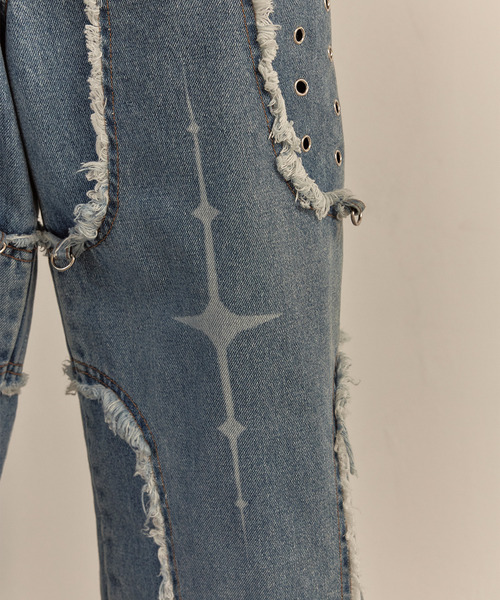 LIBERE（リベーレ）の「LIBERE リベーレ / DESTROYED CROSS DENIM PANTS リラックスフィットワイドストレートデニムパンツ / 251316-251317（デニムパンツ・メンズ・ブラック/ブルー・LARGE/SMALL/MEDIUM）」の18枚目の写真