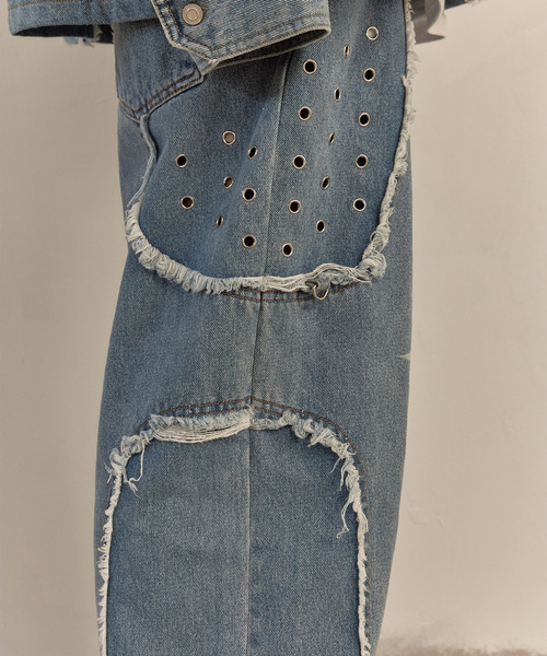 LIBERE（リベーレ）の「LIBERE リベーレ / DESTROYED CROSS DENIM PANTS リラックスフィットワイドストレートデニムパンツ / 251316-251317（デニムパンツ・メンズ・ブラック/ブルー・LARGE/SMALL/MEDIUM）」の17枚目の写真