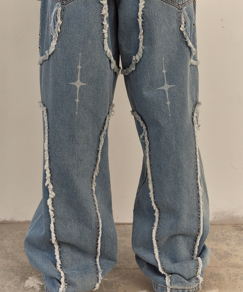 LIBERE（リベーレ）の「LIBERE リベーレ / DESTROYED CROSS DENIM PANTS リラックスフィットワイドストレートデニムパンツ / 251316-251317（デニムパンツ・メンズ・ブラック/ブルー・LARGE/SMALL/MEDIUM）」の16枚目の写真