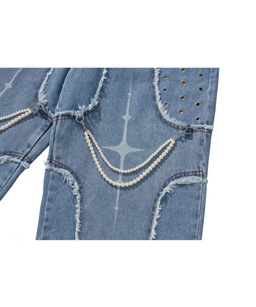 LIBERE（リベーレ）の「LIBERE リベーレ / DESTROYED CROSS DENIM PANTS リラックスフィットワイドストレートデニムパンツ / 251316-251317（デニムパンツ・メンズ・ブラック/ブルー・LARGE/SMALL/MEDIUM）」の10枚目の写真