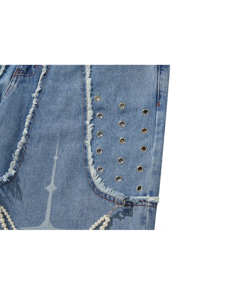 LIBERE（リベーレ）の「LIBERE リベーレ / DESTROYED CROSS DENIM PANTS リラックスフィットワイドストレートデニムパンツ / 251316-251317（デニムパンツ・メンズ・ブラック/ブルー・LARGE/SMALL/MEDIUM）」の9枚目の写真