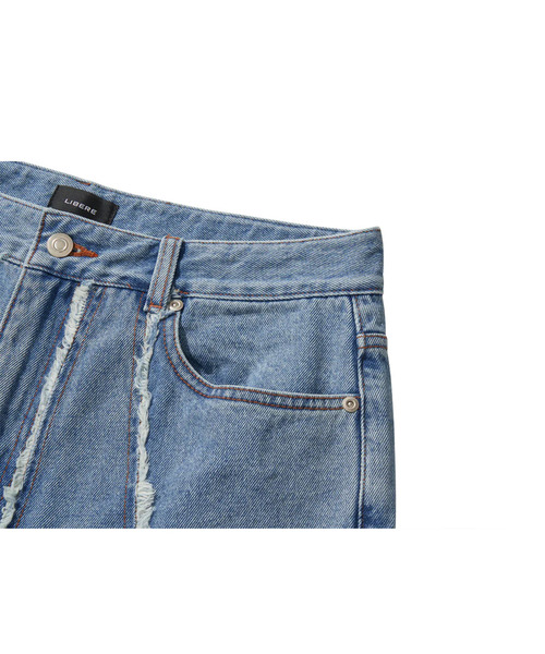 LIBERE（リベーレ）の「LIBERE リベーレ / DESTROYED CROSS DENIM PANTS リラックスフィットワイドストレートデニムパンツ / 251316-251317（デニムパンツ・メンズ・ブラック/ブルー・LARGE/SMALL/MEDIUM）」の7枚目の写真