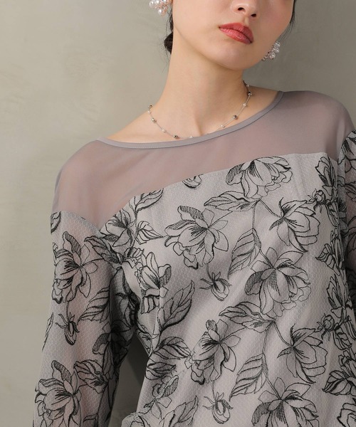 Kana（カナ）の「フラワー刺繍 袖リボン ドレス ワンピース パーティー ドレス 結婚式 お呼ばれ オケージョン（ドレス・レディース・イエロー/ライトグレー/ブラウン・M/S）」の8枚目の写真