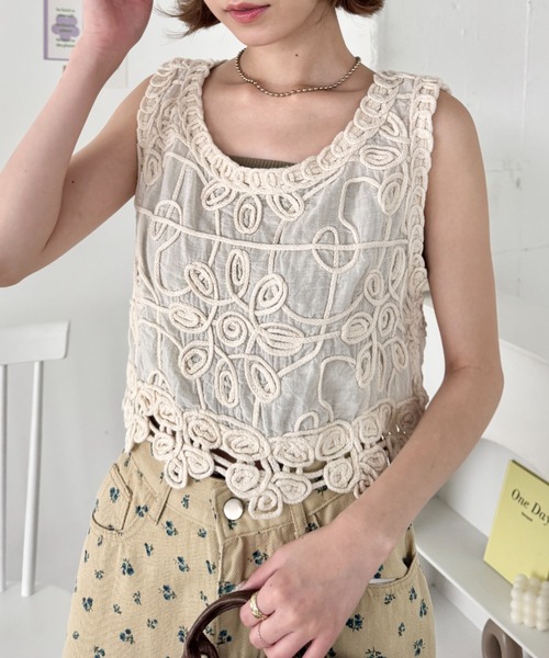 セール】フラワーロープ刺繍ビスチェトップス（ベスト）｜SOLLON