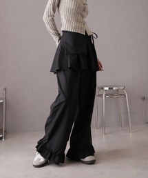 スカート付きフリルワイドパンツ