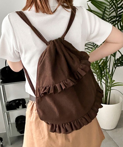 WEGO（ウィゴー）の「WEGO/フリルデザインナップサック（バックパック/リュック・レディース・ブラウン/ベージュ・FREE）」の2枚目の写真