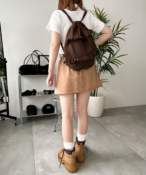 WEGO（ウィゴー）の「WEGO/フリルデザインナップサック（バックパック/リュック・レディース・ブラウン/ベージュ・FREE）」の4枚目の写真