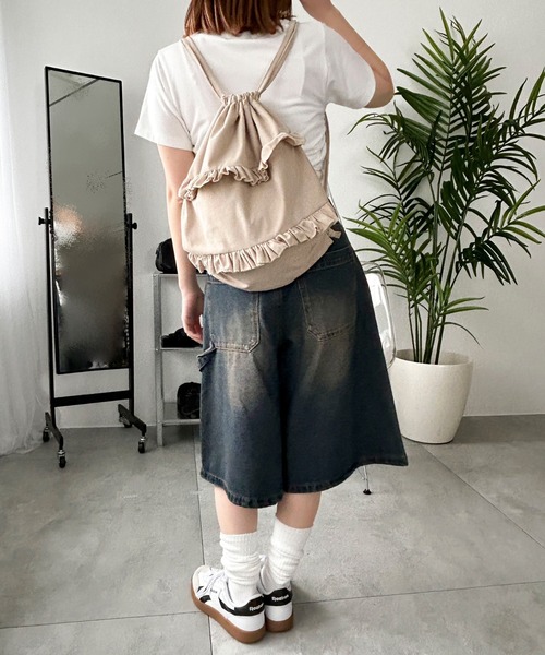 WEGO（ウィゴー）の「WEGO/フリルデザインナップサック（バックパック/リュック・レディース・ブラウン/ベージュ・FREE）」の5枚目の写真