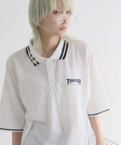 THRASHER(スラッシャー)の「【THRASHER/スラッシャー】襟ライン半袖ポロTシャツ(ポロシャツ・メンズ・ネイビー/ブラック/ホワイト・M/L/XL)」の2枚目の写真