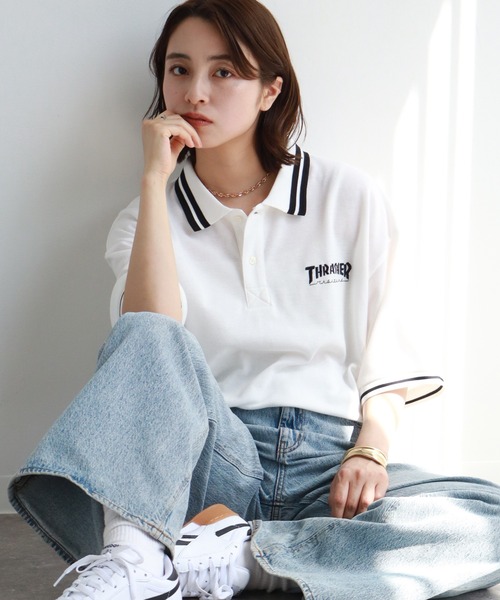THRASHER(スラッシャー)の「【THRASHER/スラッシャー】襟ライン半袖ポロTシャツ(ポロシャツ・メンズ・ネイビー/ブラック/ホワイト・M/L/XL)」の4枚目の写真