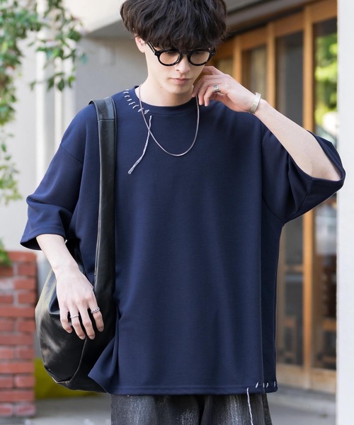 Rocky Monroe(ロッキーモンロー)の「オーバーサイズ ハンドステッチ半袖Tシャツ(Tシャツ/カットソー・メンズ・ネイビー/ホワイト/ブラック/チャコール・XL/L/M)」の1枚目の写真